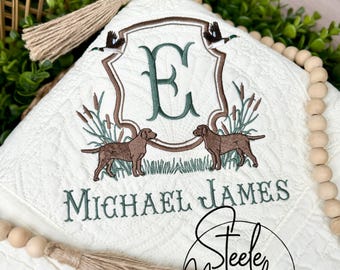 Labrador Dog Baby Boy Blanket Brown Lab Nursery Decor Personalized Baby Heirloom Quilt Custom Name Baby Blanket for Baby Shower Gift New Mom