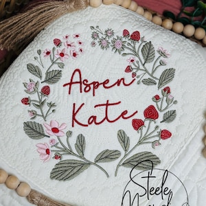 Strawberry Nursery Custom Name Blanket Embroidered Quilt Personalized Baby Blanket Strawberry Baby Blanket Gift for Baby Girl Baby Shower