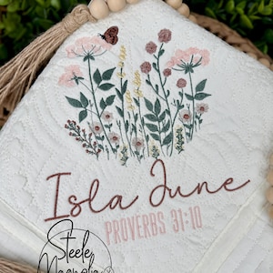 Wildflower Butterfly Baby Heirloom Embroidered Name Quilt Personalized Baby Blanket Flower Baby Shower Girl Floral Nursery Custom Quilt