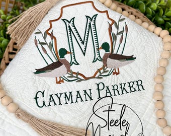 Mallard Duck Nursery Quilt Custom Baby Heirloom Quilt Embroidered Blanket for Baby Blanket Personalized Baby Blanket for Baby Shower Gift