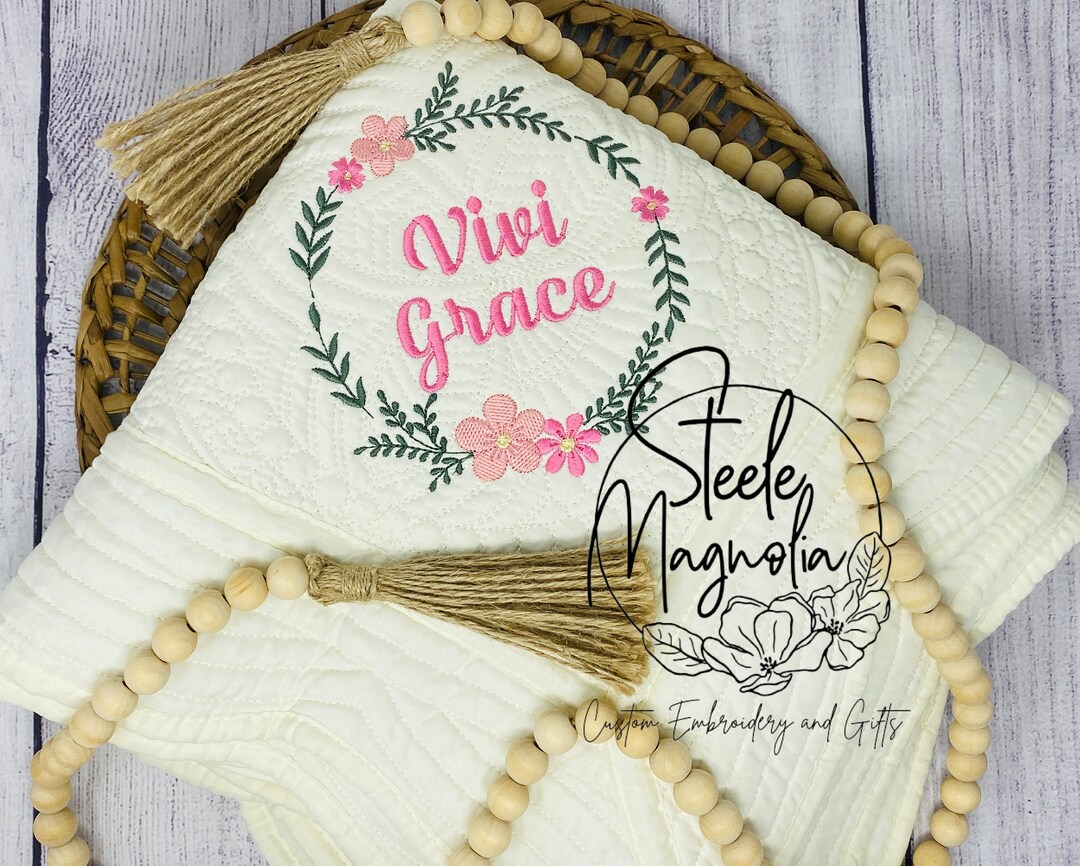 Flowers Baby Blanket Heirloom Quilt Custom Name Baby Blanket Floral