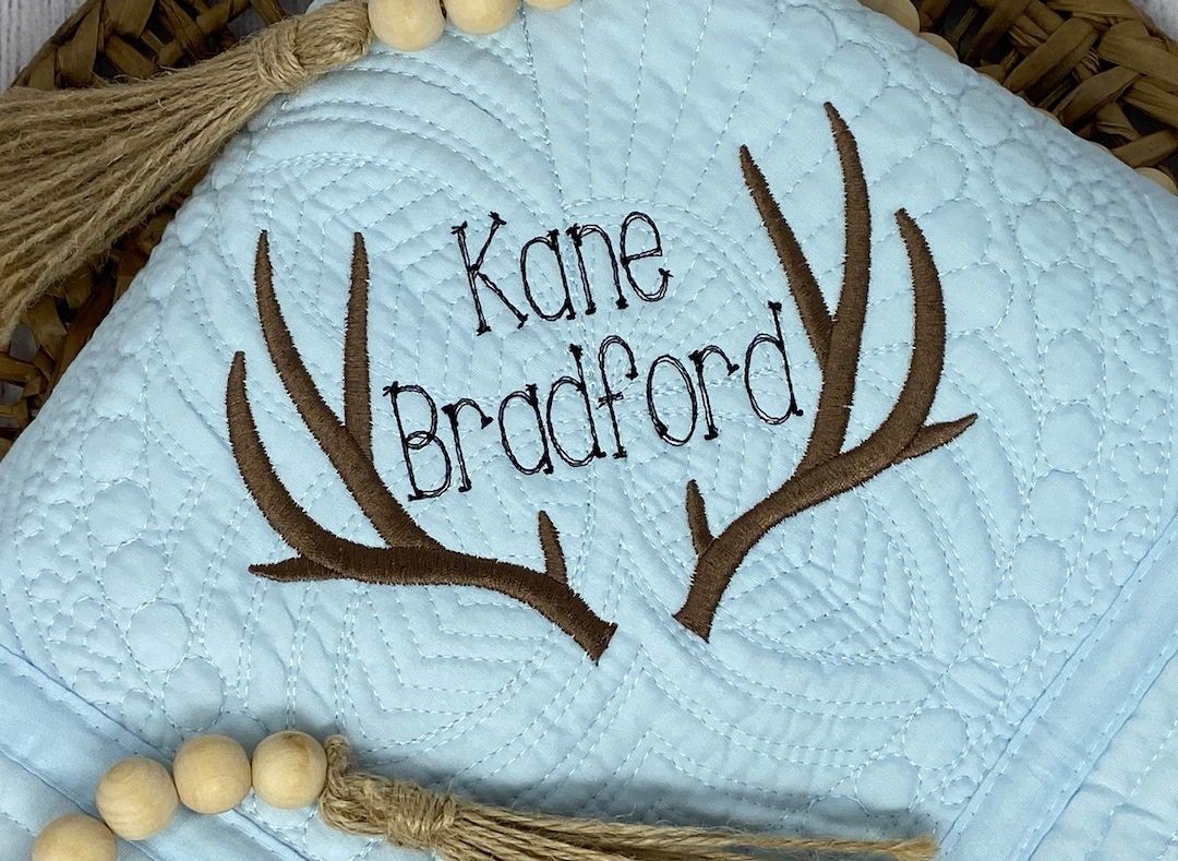 Deer Antler Baby Heirloom Quilt Custom Baby Blanket Embroidered Name
