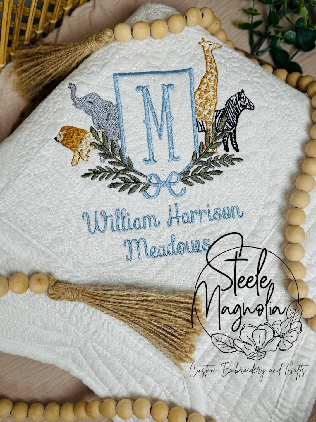 Safari Animal Baby Blanket Nursery Decor Custom Name Baby Heirloom ...