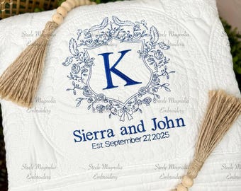 Personalized Wedding Gift Heirloom Lap Quilt Chinoiserie Anniversary Present Custom Name Wedding Quilt Decor Embroidered Wedding Blanket