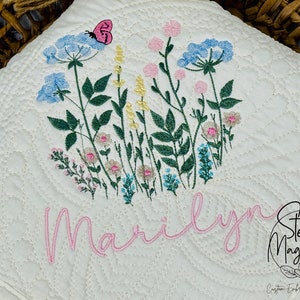 Wildflower Baby Blanket Baby Heirloom Embroidered Name Quilt Personalized Baby Blanket Baby Shower Girl Bright Floral Nursery Custom Quilt