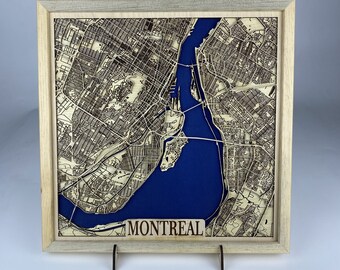 Carte en couches découpée au laser de la ville de Montréal / Carte 3D / Plan de la ville fait main / Cadeau de mariage / Cadeau pour maman / Cadeau de pendaison de crémaillère / Cadeau d&#39;anniversaire