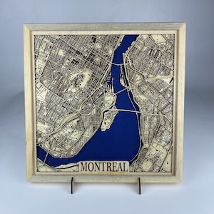 Carte en couches découpée au laser de la ville de Montréal / Carte 3D / Plan de la ville fait main / Cadeau de mariage / Cadeau pour maman / Cadeau de pendaison de crémaillère / Cadeau d'anniversaire