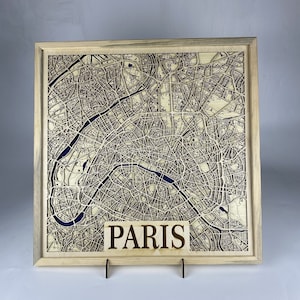 Carte en couches découpée au laser de la ville de Paris / Carte 3D / Plan de la ville fait main / Cadeau de mariage / Cadeau pour maman / Cadeau de pendaison de crémaillère / Cadeau d'anniversaire