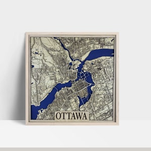 Carte en couches découpée au laser de la ville d'Ottawa / carte 3D / plan de la ville fait main, cadeau personnalisé unique pour une pendaison de crémaillère, cadeau d'anniversaire de 5e anniversaire