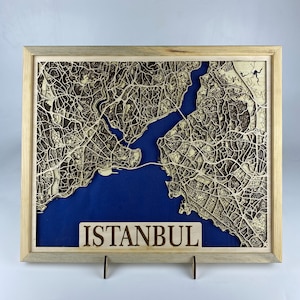 Lasergesneden gelaagde stad Istanbul / 3D-kaart / handgemaakte stadsplattegrond / huwelijkscadeau / cadeau voor moeder / housewarmingcadeau / jubileumcadeau