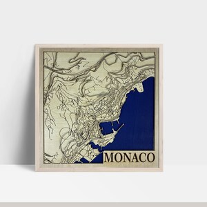 Carte en couches découpée au laser de la ville de Monaco / Carte 3D / Plan de la ville fait main / Cadeau de mariage / Cadeau pour maman / Cadeau de pendaison de crémaillère / Cadeau d'anniversaire