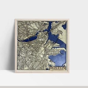 Carte en couches découpée au laser de la ville de Boston en résine époxy / Carte 3D / Plan de la ville fait main / Cadeau de mariage / Cadeau de pendaison de crémaillère / Cadeau d'anniversaire