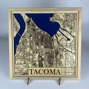 Tacoma City lasergesneden gelaagde kaart / 3D-kaart / handgemaakte stadskaart / huwelijkscadeau / cadeau voor moeder / housewarmingcadeau / jubileumcadeau