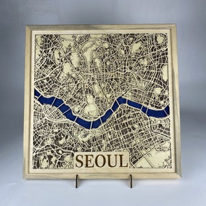 Carte en couches découpée au laser de la ville de Séoul / Carte 3D / Plan de la ville fait main / Cadeau de mariage / Cadeau pour maman / Cadeau de pendaison de crémaillère / Cadeau d'anniversaire