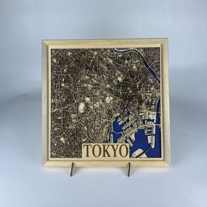 Carte en couches découpée au laser de la ville de Tokyo / Carte 3D / Plan de la ville fait main / Cadeau de mariage / Cadeau pour maman / Cadeau de pendaison de crémaillère / Cadeau d'anniversaire