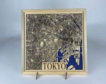 3D Wood City Map TOKYO 東京 Wooden street map of Tokyo - for wall, art, laser cut - CityWood