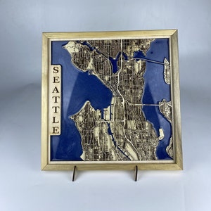 Carte en couches découpée au laser de la ville de Seattle en résine époxy / carte 3D / plan de la ville fait main / cadeau de mariage / cadeau de pendaison de crémaillère / cadeau d'anniversaire