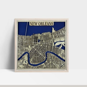New Orleans City Laser Cut Schichtkarte / 3D-Karte / Landkarte Einzigartiges personalisiertes Geschenk für Housewarming 5