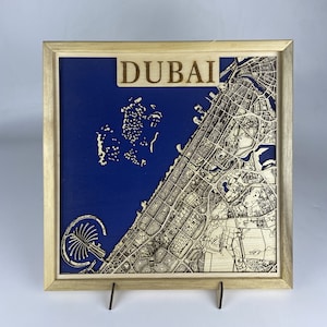 Carte en couches découpée au laser de la ville de Dubaï / Carte 3D / Plan de la ville fait main / Cadeau de mariage / Cadeau pour maman / Cadeau de pendaison de crémaillère / Cadeau d'anniversaire