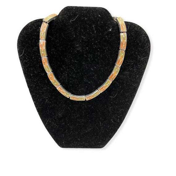 vintage 1980s Enamel solid Collar Necklace Green … - image 1