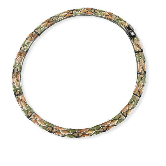 vintage 1980s Enamel solid Collar Necklace Green … - image 5