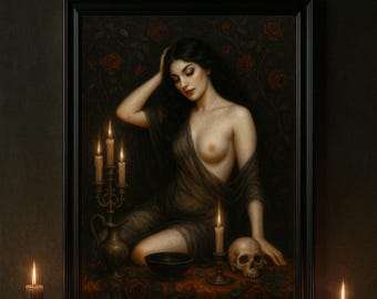 Lilith Roses Art Print, Dark Goddess, Gothic Altar Decor