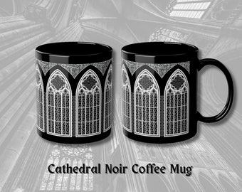 Black Cathedral Coffee Mug, Gothic Kitchen Decor, 11oz