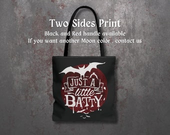 Just a Little Batty Tote Bag, Gothic Canvas Bag, Bats Moon Bag, Halloween, Horror, Witchy Bag, Gift, Goth, Shoulder Bag, Occult,Personalized