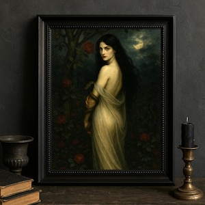 Lilith konsttryck, Skuggornas trädgård, symbolistisk surrealism, gotisk dekor