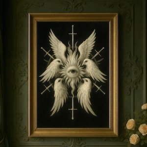 Swords of the Seraphim Art Print | Mythical Symbolist Art Print |Wall Art | Gothic Angel |Dark Art Decor | Baroque | Winged Seraph