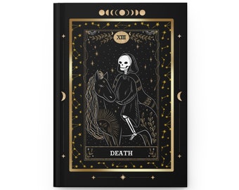 DEATH Tarot Card Hardcover Journal Matte | Black Gold | Celestial | Magical Mystical Astrology | Manifestation | Witchy | Gothic | Notebook