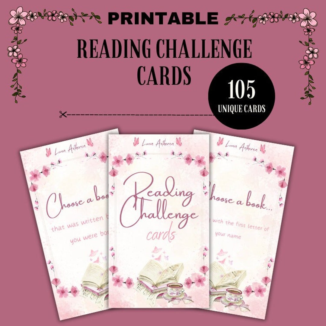 105 Printable Reading Challenge Cards, Printable Reading Ideas, Book Lover Gift, Bookworm ...