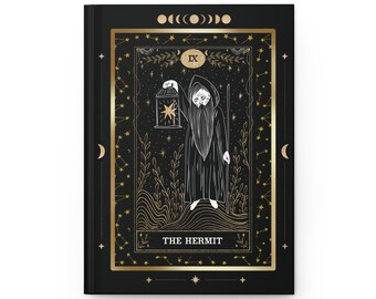 THE HERMIT Tarot Card Hardcover Journal Matte | Black Gold | Celestial | Magical Mystical Astrology | Manifestation | Witchy | Goth