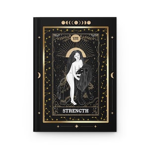 FUERZA Tarot Carta Tapa Dura Diario Mate / Oro Negro / Celestial / Astrología Mística Mágica / Manifestación / Brujería / Gótica /
