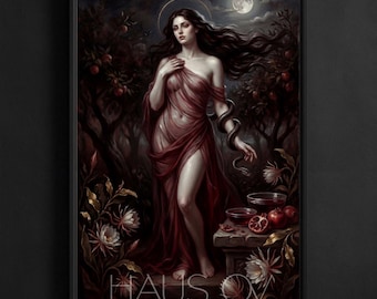 Lámina artística de Lilith: Diosa Oscura, Luna Gótica, Bruja Oculta, Decoración de Fantasía, Arte de Pared