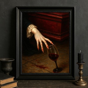 Vampire Gothic Art Print – Crimson Spill, Dark Victorian Horror Poster