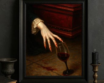 Lámina artística gótica de vampiros – Derrame carmesí, póster de terror victoriano oscuro