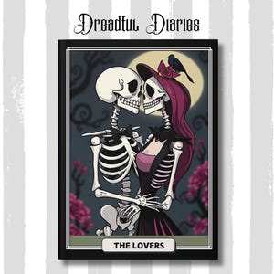 Diario de tapa dura gótico con esqueleto espeluznante de tarot de los amantes, libro mate de esqueleto de Halloween, diario inspirado en cartas del tarot, cuaderno mate gótico