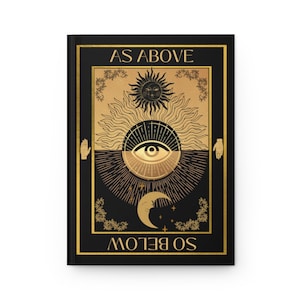 Occult Grimoire Journal, Black & Gold Celestial Notebook