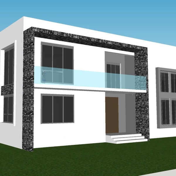 Modern 4 Bedroom House PDF + CAD FILE | Detached Single Family Residence | Large House Plans | Contemporary House