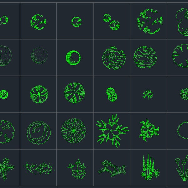 100 Trees Landscape 2D CAD Set 001 | Architectural Autocad Blocks | Plants blocks | Trees Plan Elevation Blocks | Flowers Shrubs Vectors