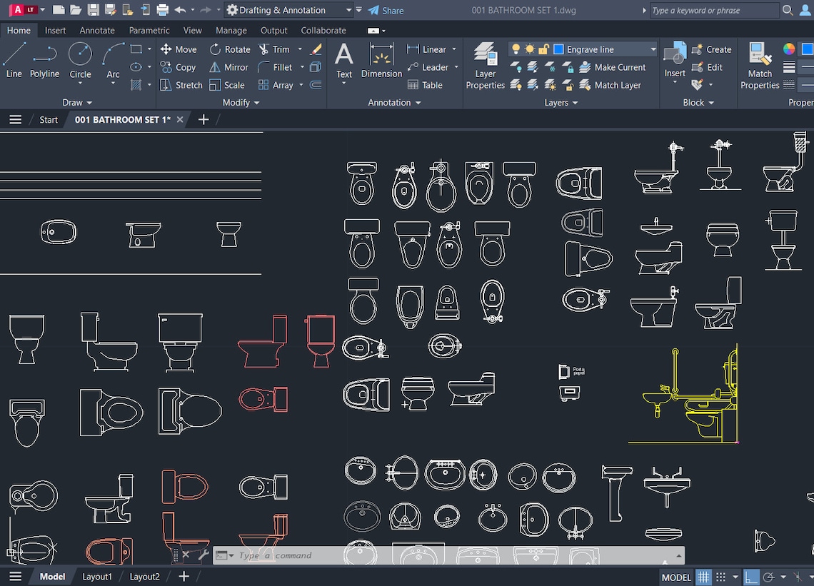 Bathroom CAD File Set 001 Architectural Autocad Blocks Services Blocks ...