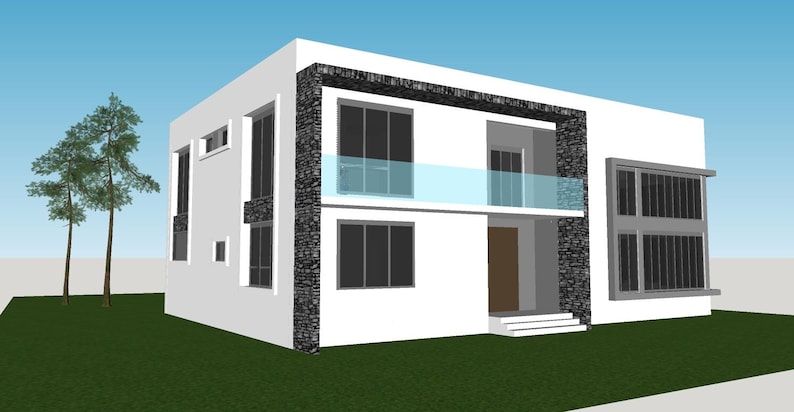 Modern 4 Bedroom House PDF CAD FILE Detached Single Family Residence Large House Plans Contemporary House image 1