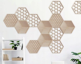 Hexagon Wall Panel I Birch Plywood Wall Panel I Modern Wall Decor I ECO Friendly I Natural I Acoustic Wall Panel I Cube I Honeycomb Hexagon