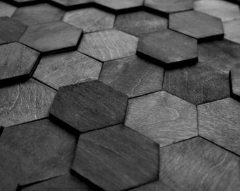 SET 76 PCS I Hexagon 3D Wooden Wall Panel I Modern Wall Decor I Wood Wall Panel I Acoustic Wall Panel I ECO I Natural Decor I Black Color