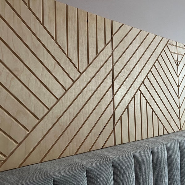 Decorative wall panel - Symmetric Lines - Natural Birch Color - Wooden geometric wall panel Arrange in your own way - ONE PIECE - SAMPLE