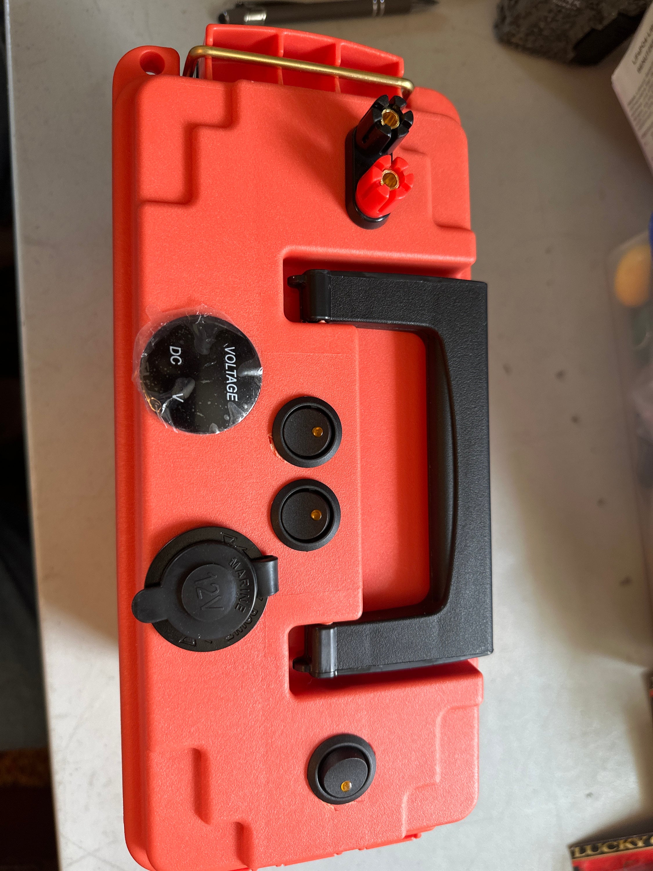 General Orange Battery Box with 12 Volt and USB. Good for Fishing, Hunting,  Camping, Boating, etc.