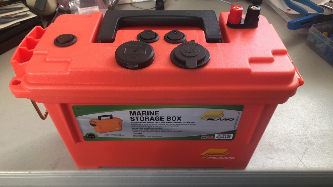 General Orange Battery Box With 12 Volt and USB. Good for Fishing