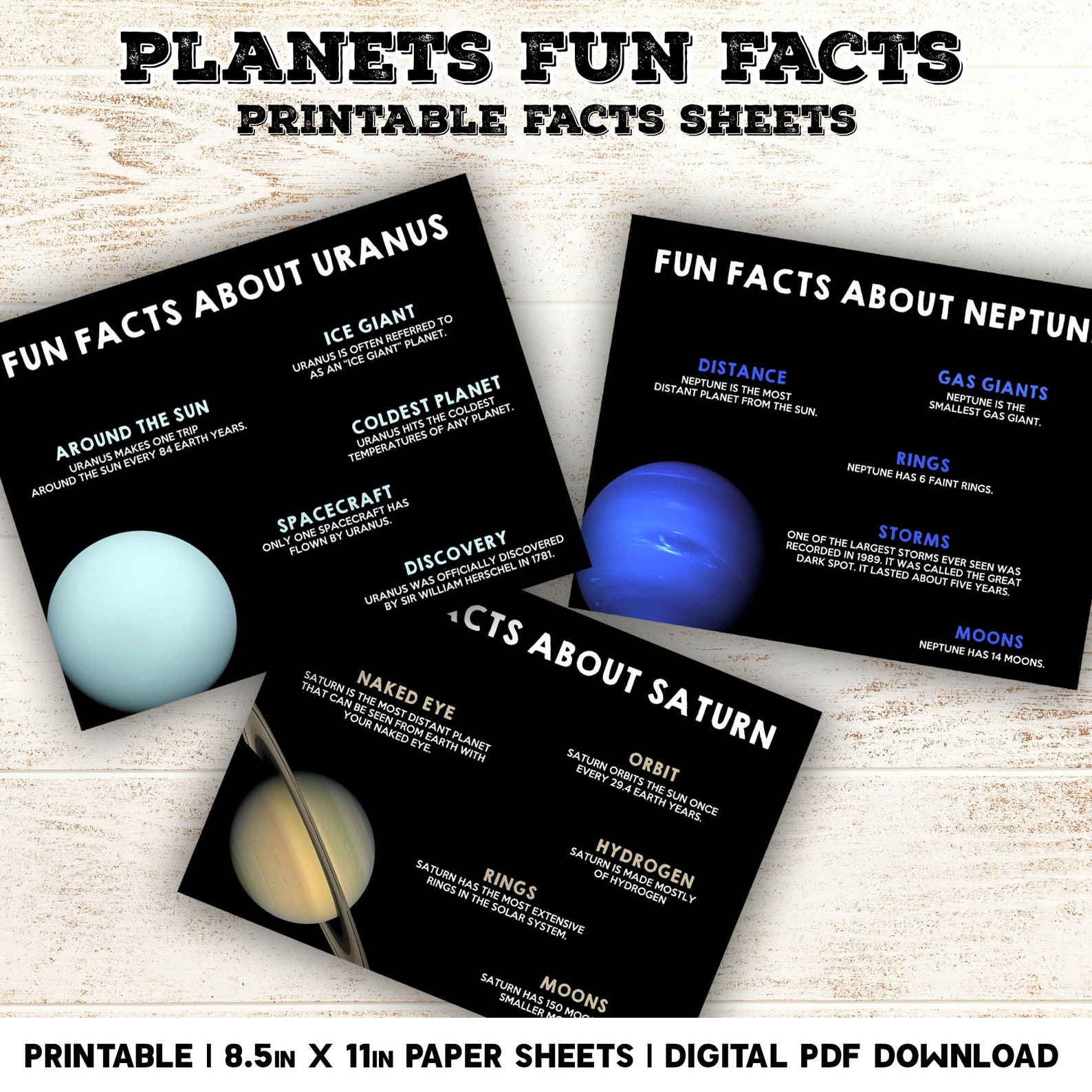 Planets Space Fun Facts Cards, Printable Learning Sheets, Printable PDF ...
