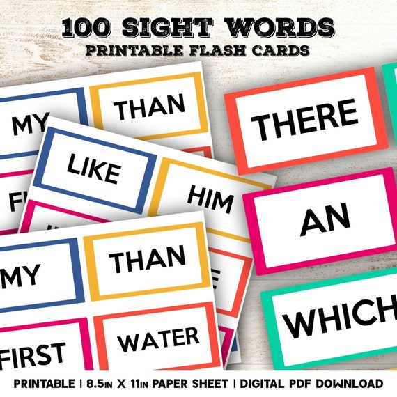 100 Sight Words Flash Cards Printable Learning Sheets - Etsy